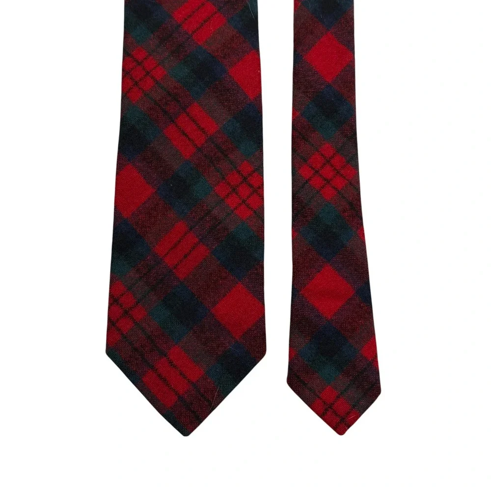 Pendleton Mens Red Green Plaid Virgin Wool Tie Made in USA Vintage Tartan‎